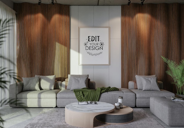 Poster Frame in living room Psd Mockup