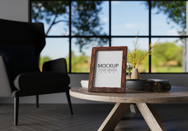 Poster Frame in living room Psd Mockup