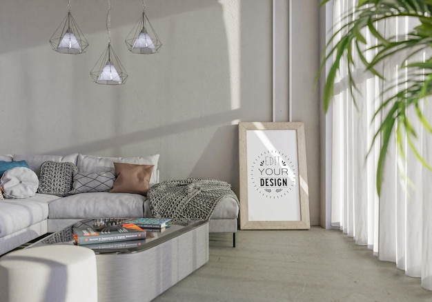 Poster Frame in living room Psd Mockup