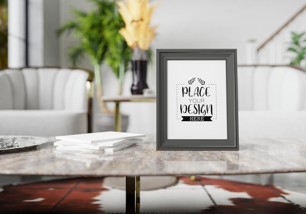 PSD poster frame in living room psd mockup