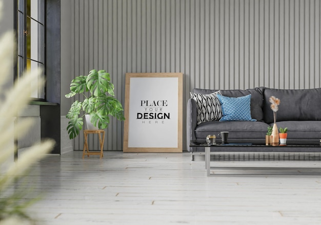 Poster Frame in living room Psd Mockup