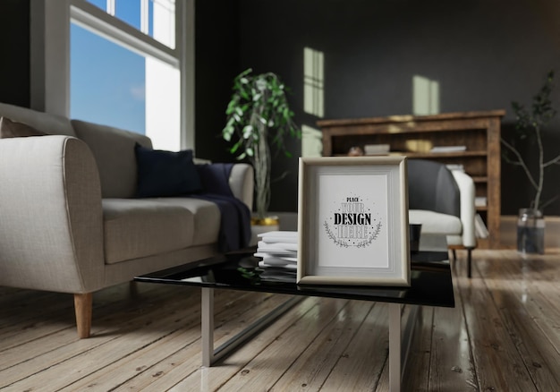 Poster Frame in living room Psd Mockup