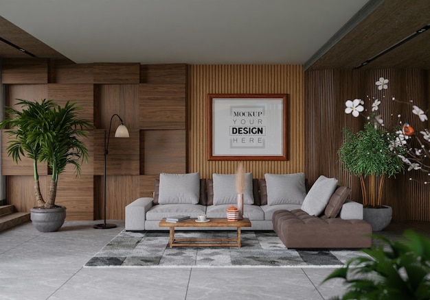 Poster Frame in living room Psd Mockup