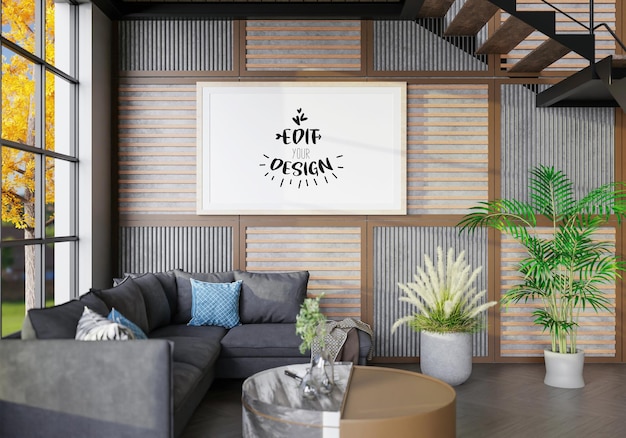 Poster Frame in living room Psd Mockup