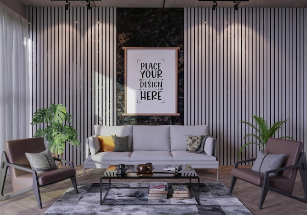 Рамка для плаката в гостиной Psd Mockup