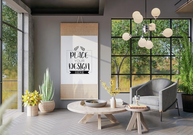 Poster Frame in living room Psd Mockup