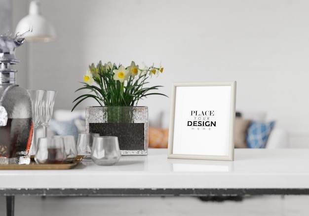 Poster Frame in living room Psd Mockup