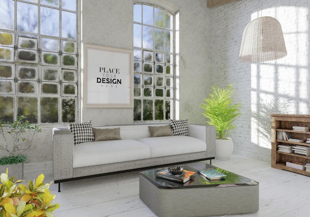 Poster Frame in living room Psd Mockup