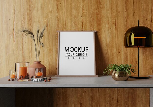 Poster frame in living room psd mockup