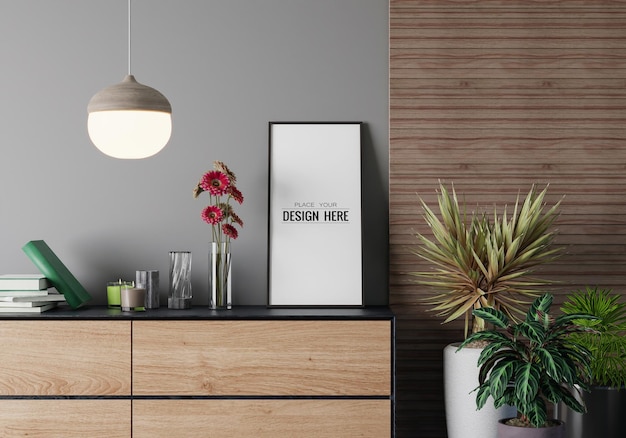 Poster Frame in living room Psd Mockup