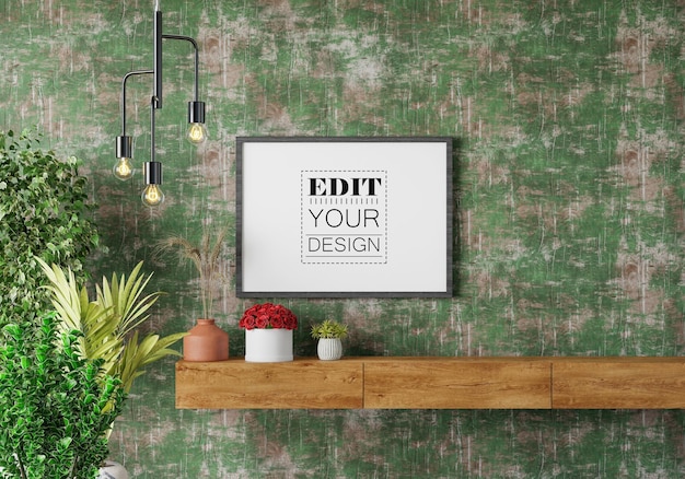 Poster Frame in living room Psd Mockup