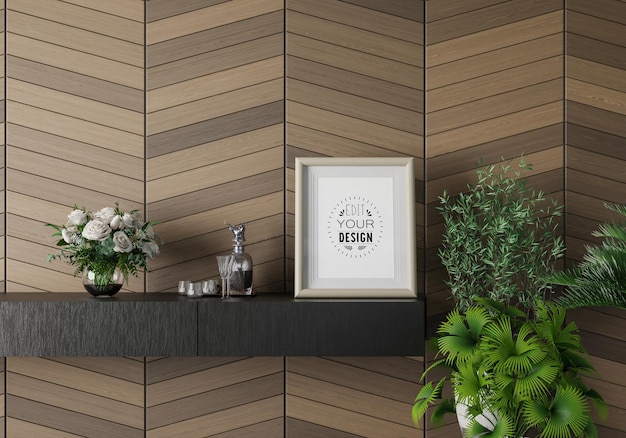 Рамка для плаката в гостиной Psd Mockup