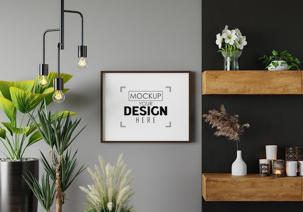 Poster frame in living room psd mockup