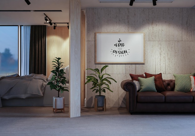 Poster Frame in living room Psd Mockup