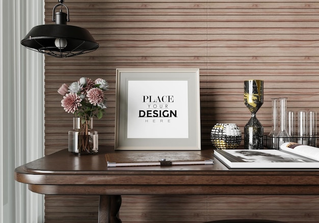 Poster Frame in living room Psd Mockup