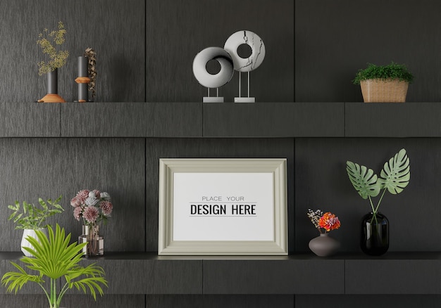 Poster frame in living room psd mockup