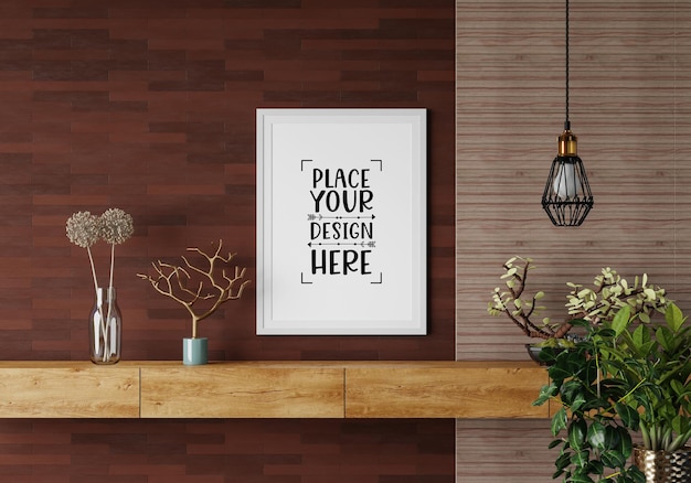 Poster frame in living room psd mockup