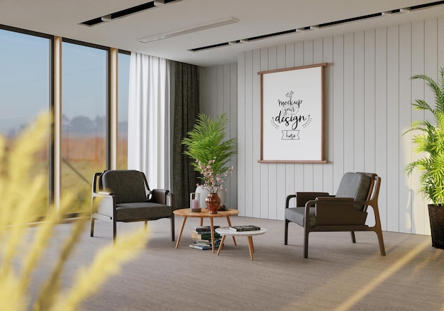 Poster Frame in living room Psd Mockup