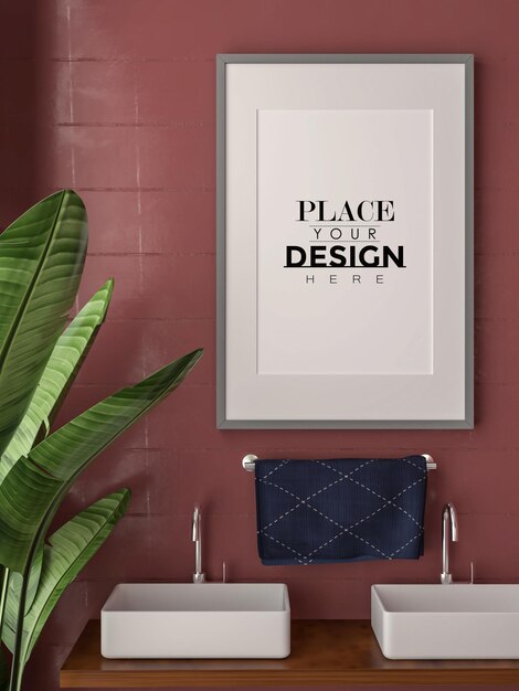 Poster frame in living room psd mockup