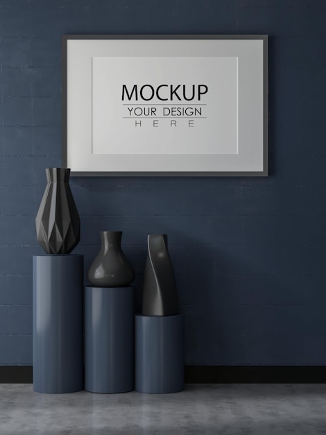 poster frame in living room psd mockup