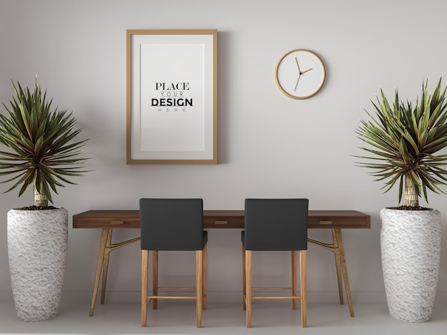 Poster frame in living room psd mockup