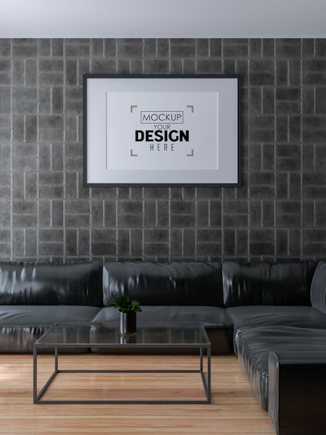 Poster frame in soggiorno psd mockup