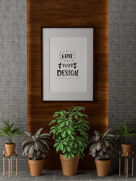 Poster frame in living room psd mockup