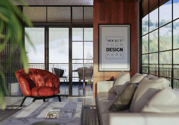 Poster Frame in living room Psd Mockup