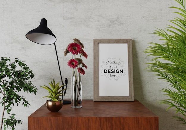 Poster Frame in living room Psd Mockup