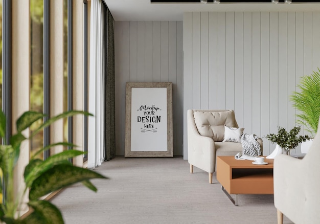 Poster Frame in living room Psd Mockup