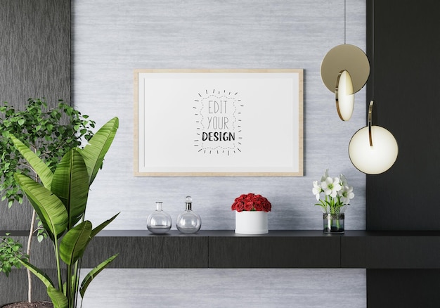 Poster Frame in living room Psd Mockup