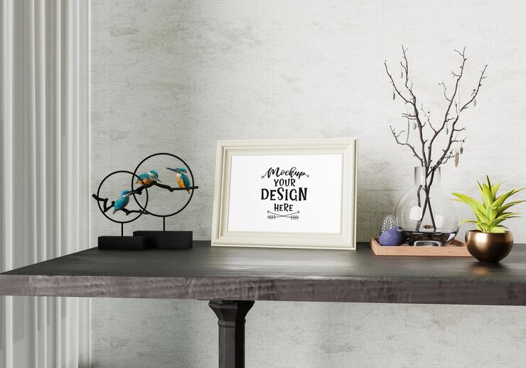 PSD poster frame in living room psd mockup