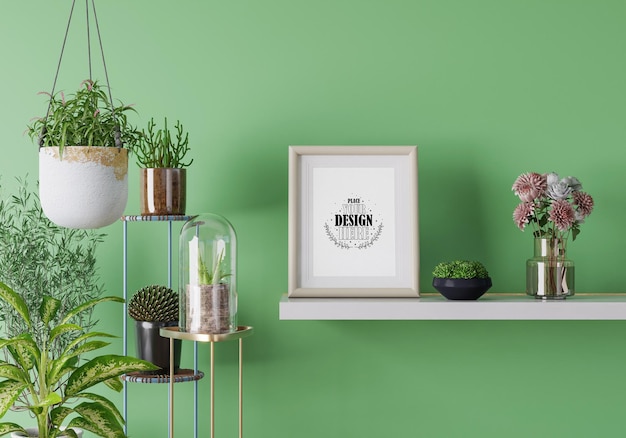 Poster frame in living room psd mockup