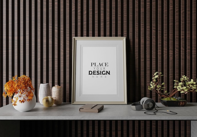 Poster Frame in living room Psd Mockup