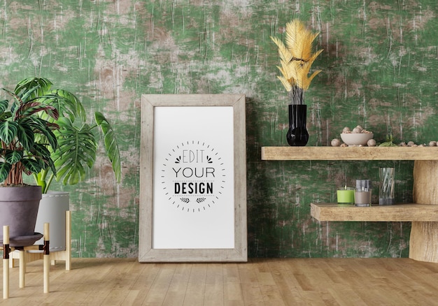 Poster frame in soggiorno psd mockup