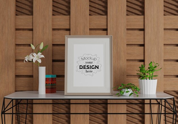 Poster frame in living room psd mockup