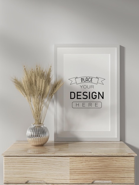 Poster frame in living room psd mockup