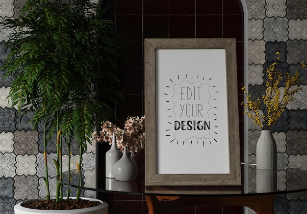 Poster Frame in living room Psd Mockup