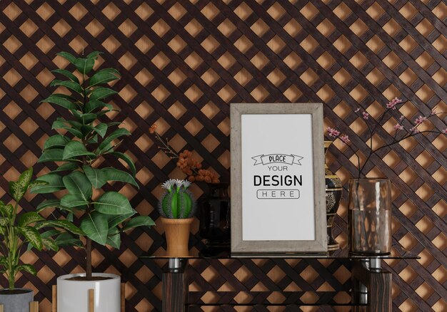 Poster frame in living room psd mockup