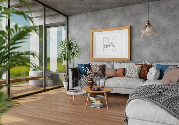 Poster Frame in living room Psd Mockup