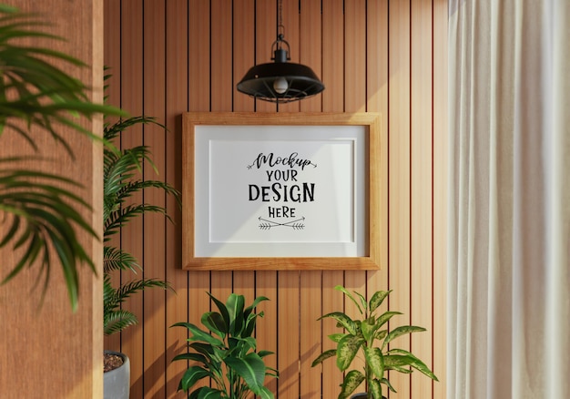 Poster frame in soggiorno psd mockup