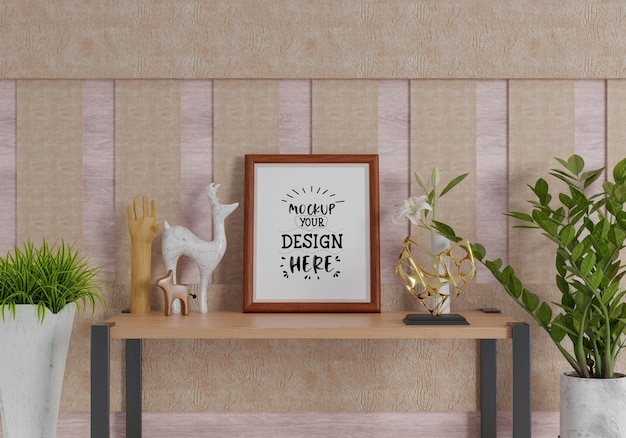 Poster frame in living room psd mockup