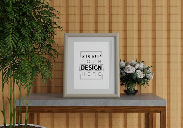 Poster frame in living room psd mockup