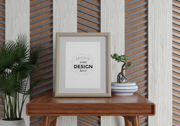 Poster frame in soggiorno psd mockup