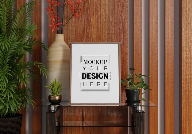 Poster frame in living room psd mockup