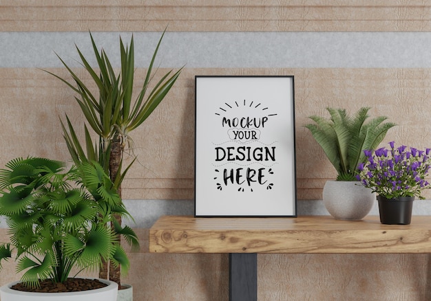 Poster Frame in living room Psd Mockup