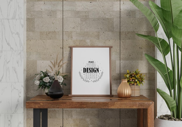 Poster Frame in living room Psd Mockup
