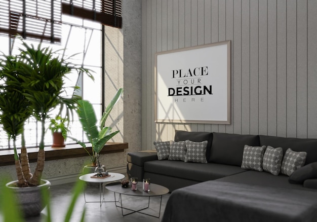 Poster Frame in living room Psd Mockup