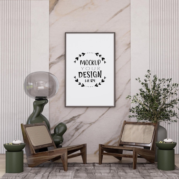 Poster Frame in living room Psd Mockup