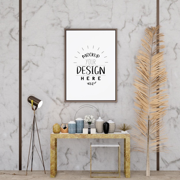 PSD poster frame in living room psd mockup